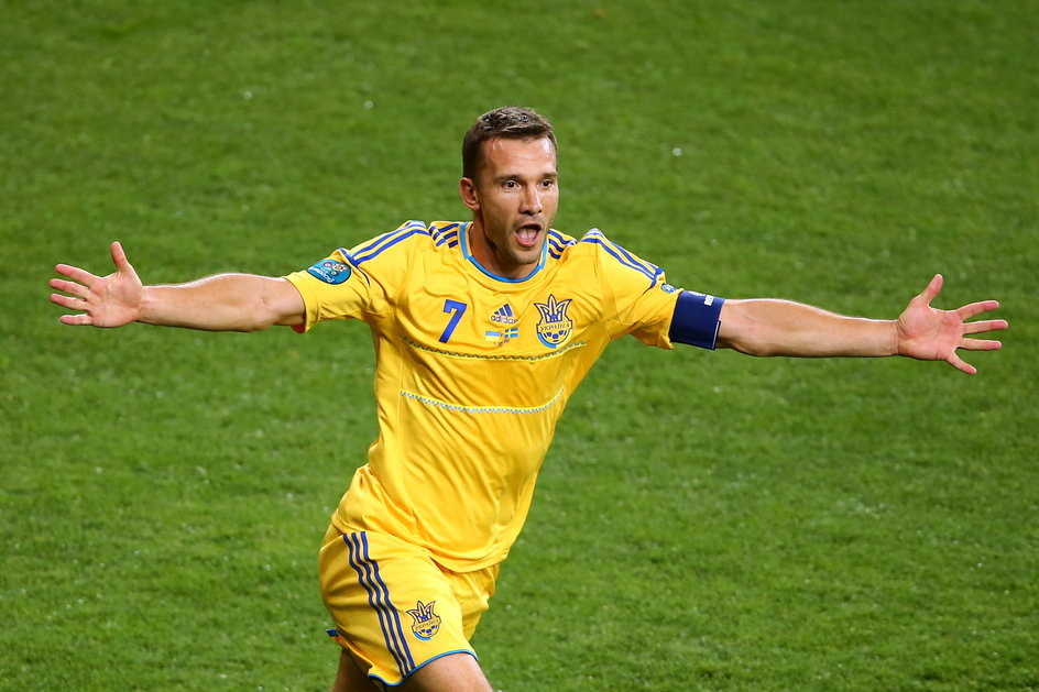 Andrij Szewczenko po strzeleniu gola Szwedom na Euro 2012
