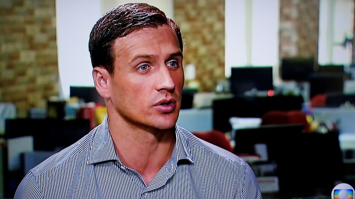 US swimmer Ryan Lochte gives an interview to Globo TV in New York