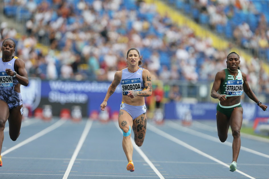 Ewa Swoboda w biegu w mityngu Diamentowej Ligi w Chorzowie, w którym ustanowiła rekord życiowy 10.94