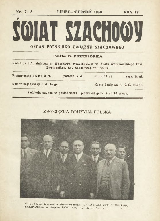 Okładka "Świata szachowego" z sierpnia 1930 r.