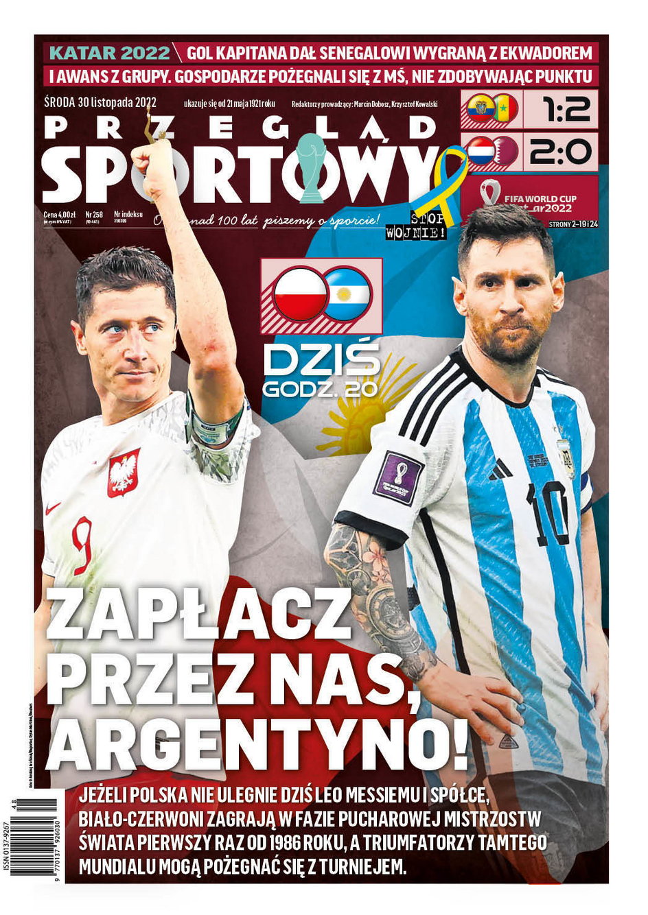 "Zapłacz przez nas Argentyno!" - apeluje na okładce środowy "Przegląd Sportowy"