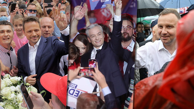 Jak widać o zachowanie dystansu społecznego jest trudno nie tylko na stadionach, ale też na spotkaniach polityków z wyborcami. 