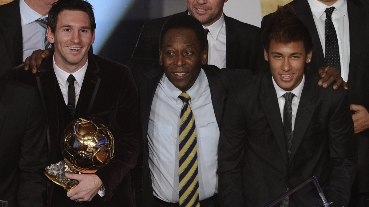 Od prawej: Neymar, Pele i Lionel Messi
