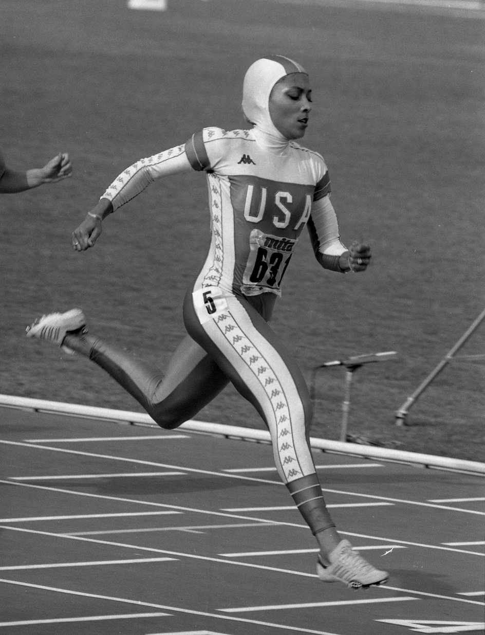 Florence Griffith-Joyner w biegu na lekkoatletycznych mistrzostwach świata 1987 w Rzymie