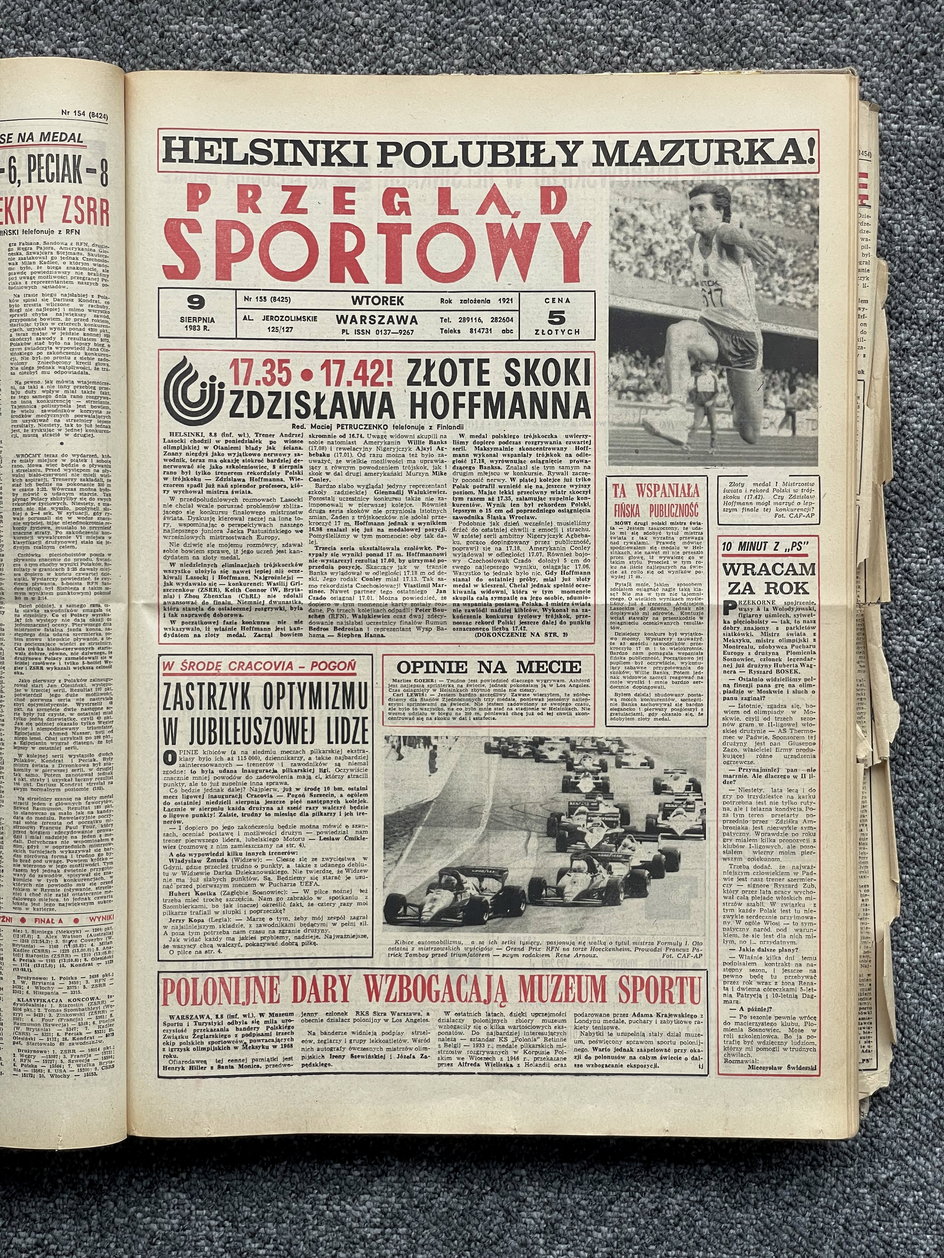 "Przegląd Sportowy" z 9 sierpnia 1983 r. – na okładce główną informacją jest złoty medal trójskoczka Zdzisława Hoffmanna z 8 sierpnia. Dzień wcześniej konkurs pchnięcia kulą wygrał Edward Sarul