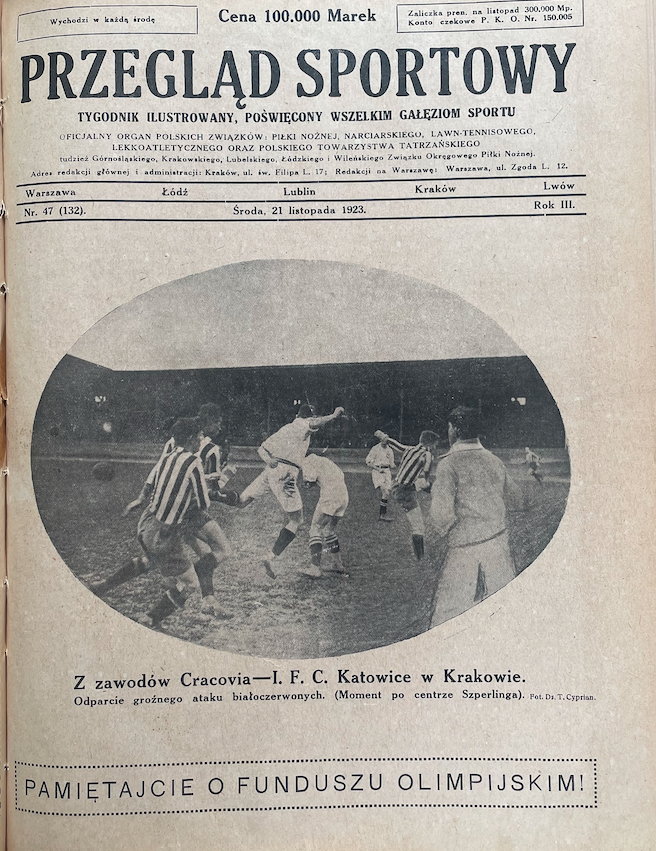 Okładka „PS” z 21 listopada 1923 była jeszcze piłkarska, ale numer zawierał już mnóstwo treści poświęconych „zimie”.