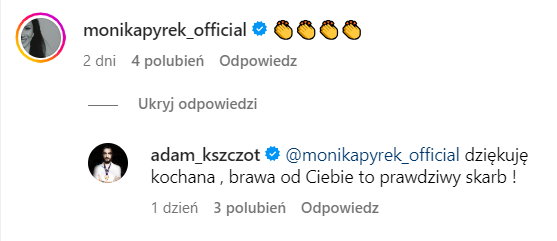 Reakcja Moniki Pyrek na wpis na instagramowym profilu "Tańca z gwiazdami"