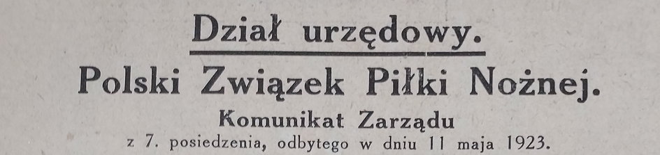 Nagłówek oficjalnych komunikatów PZPN. Były w każdym numerze z 1923 r.