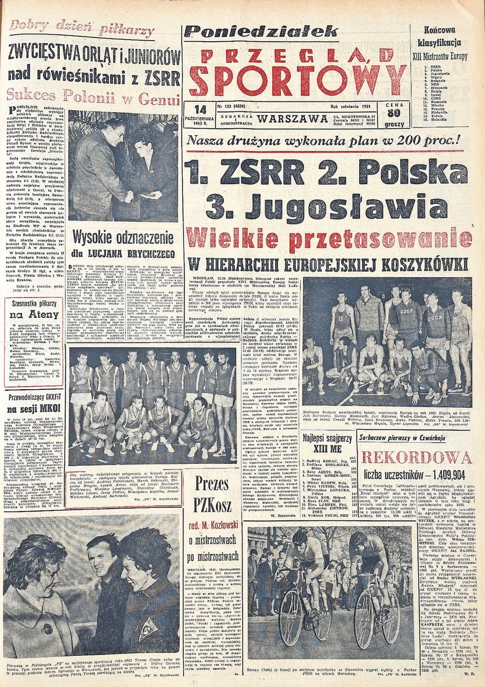 Okładka "PS" z 14 października 1963. Dzień wcześniej reprezentacja sięgnęła po srebro!!!