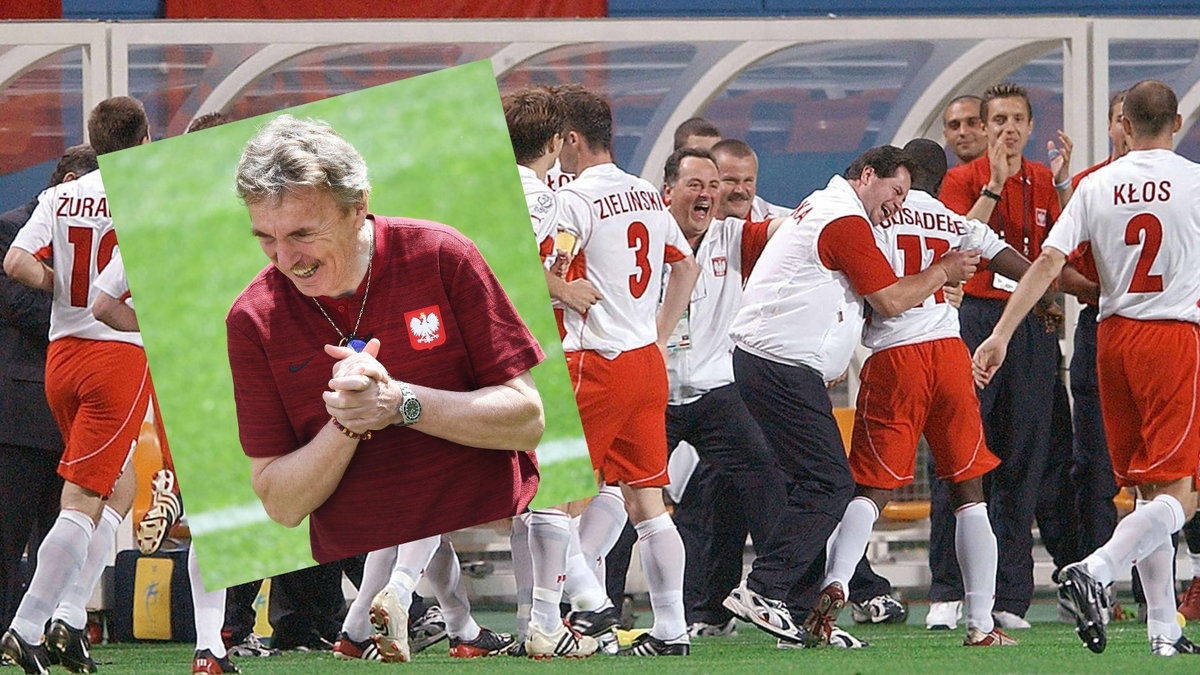 Reprezentacja Polski na mundialu w Korei (w małym zdjęciu Zbigniew Boniek)