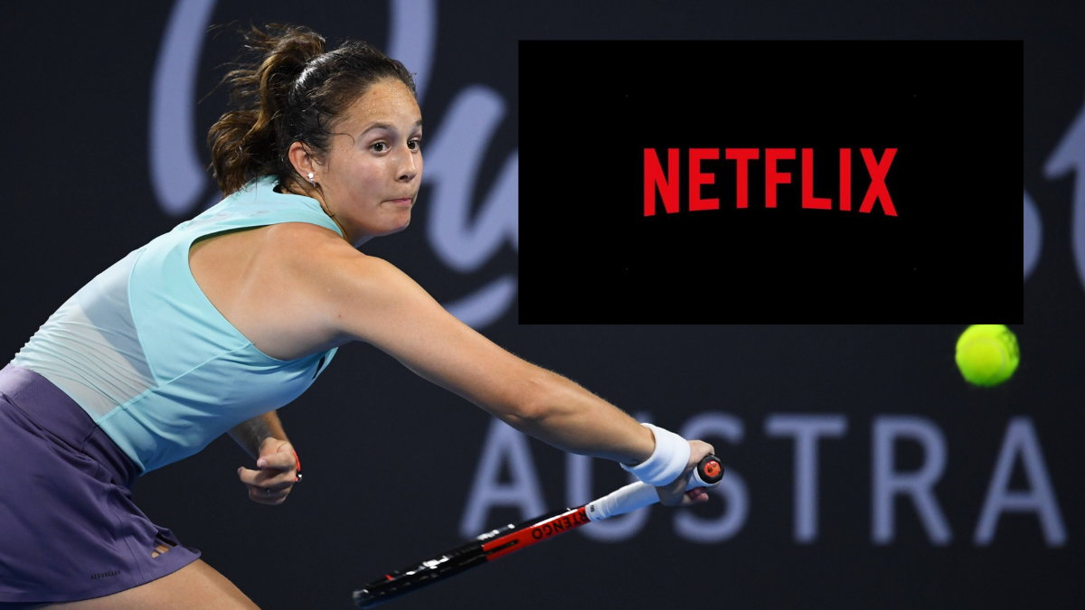 Daria Kasatkina (po prawej logo Netfliksa)