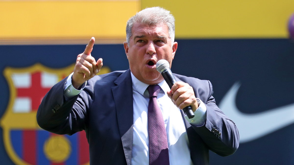 Joan Laporta podczas prezentacji (5 sierpnia 2022 r.)