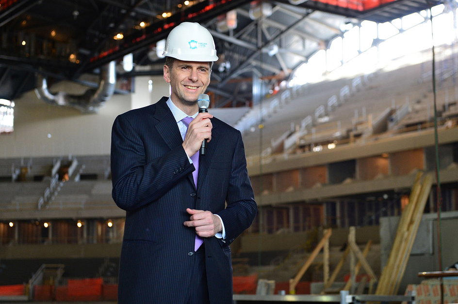 Michaił Prochorow podczas budowy Barclays Center