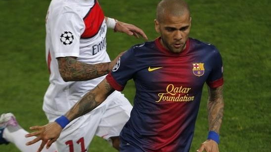 Dani Alves w trakcie meczu FC Barcelona - Paris Saint-Germain 