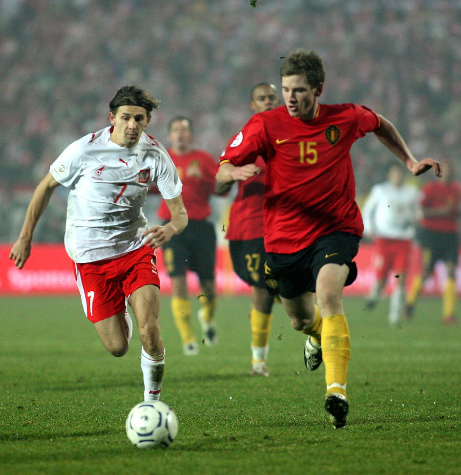 Polska - Belgia (2:0) 17.11.2007 na Stadionie Śląskim. Na zdjęciu zdobywca obu bramek Euzebiusz Smolarek i Jan Vertonghen