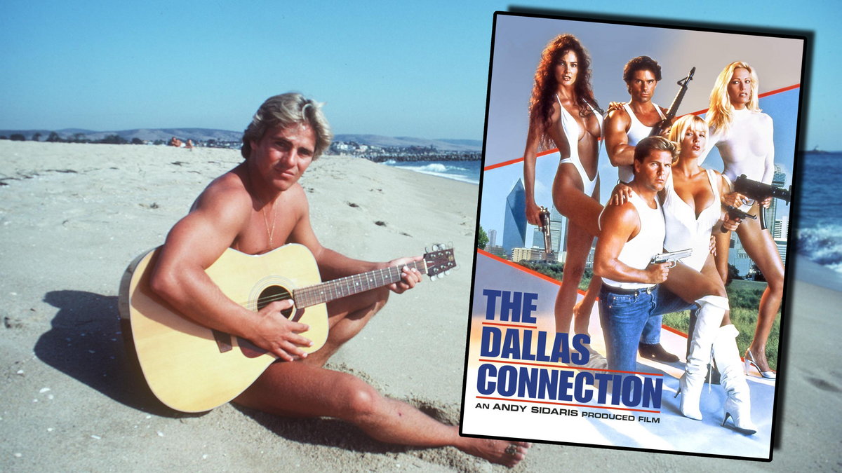 Bruce Penhall i plakat filmu The Dallas Connection (1994 r.)