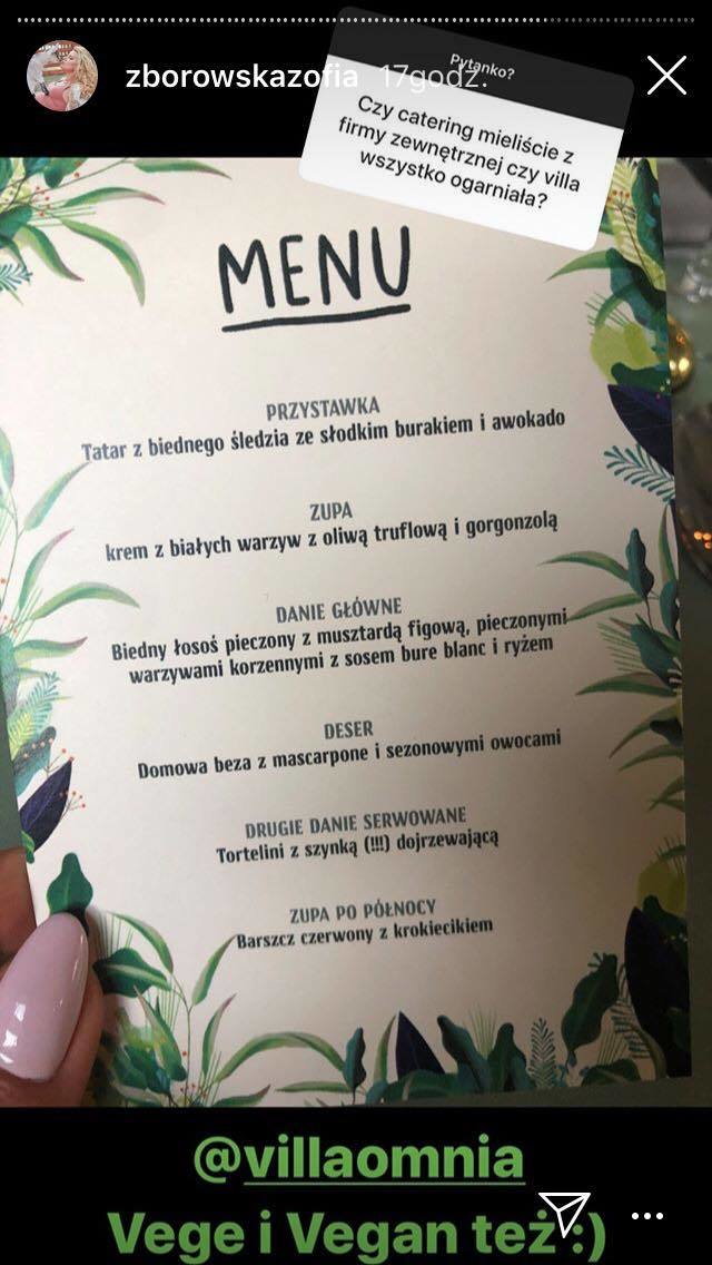 Przykładowe menu na weselu Andrzeja Wrony i Zofii Zborowskiej