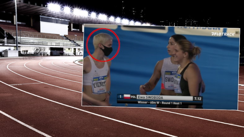 Tiffany Eidner na zawodach biegła w maseczce (fot. youtube.com; FloTrack)