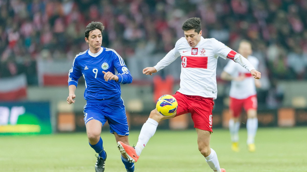 Robert Lewandowski podczas meczu Polska - San Marino 