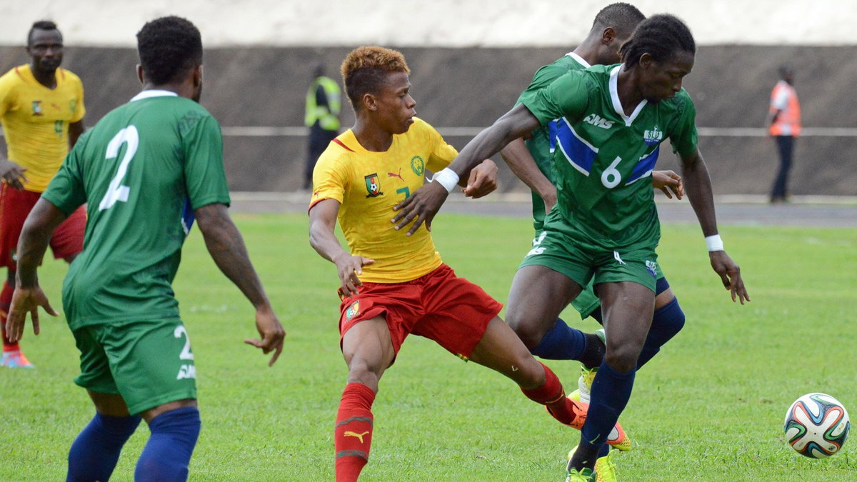 John Kamara i Clinton Njie podczas meczu Sierra Leone - Kamerun