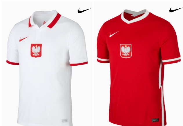 Pierwszy i drugi komplet koszulek reprezentacji Polski