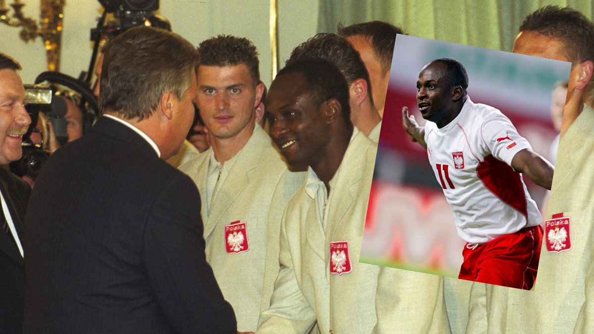 Emmanuel Olisadebe podczas spotkania z prezydentem Aleksandrem Kwaśniewskim
