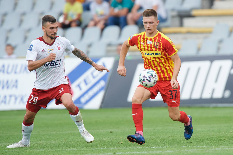 Iwo Kaczmarski pierwszego gola w PKO BP Ekstraklasie strzelił w meczu Korona - ŁKS (2:0) w lipcu 2020 r.