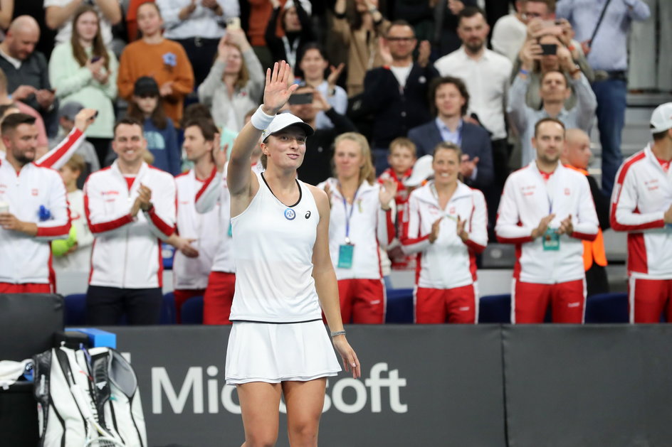 Iga Świątek podczas Billie Jean King Cup w Radomiu