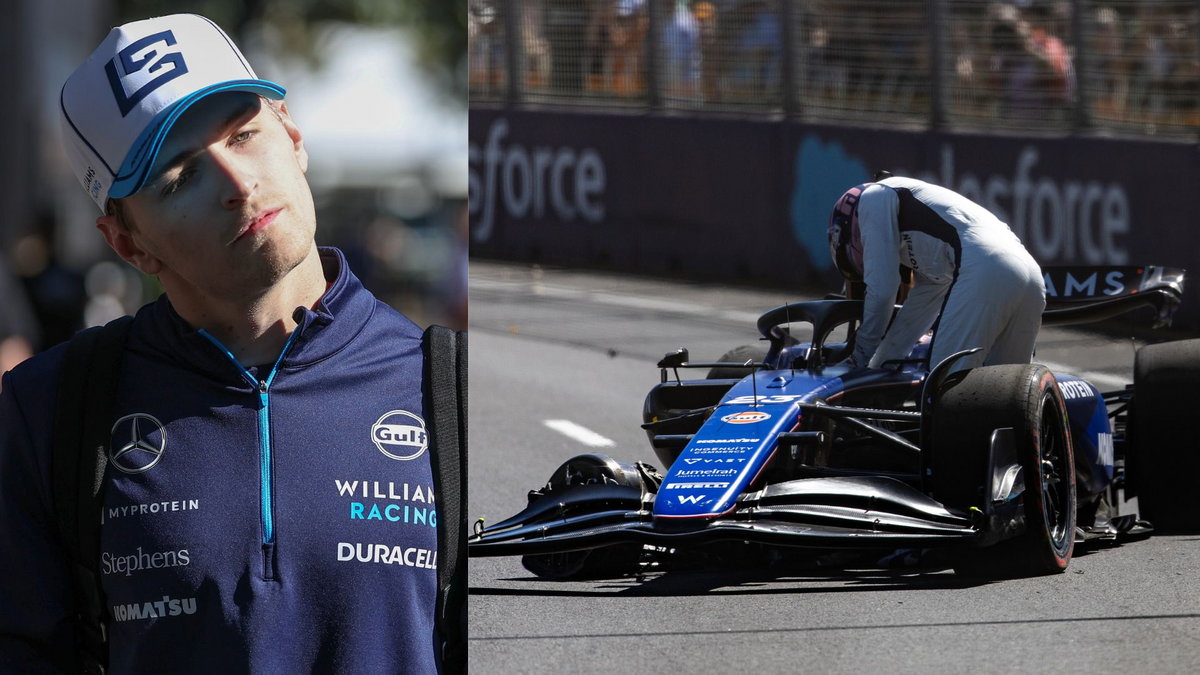 Logan Sargeant, Alexander Albon przy rozbitym bolidzie