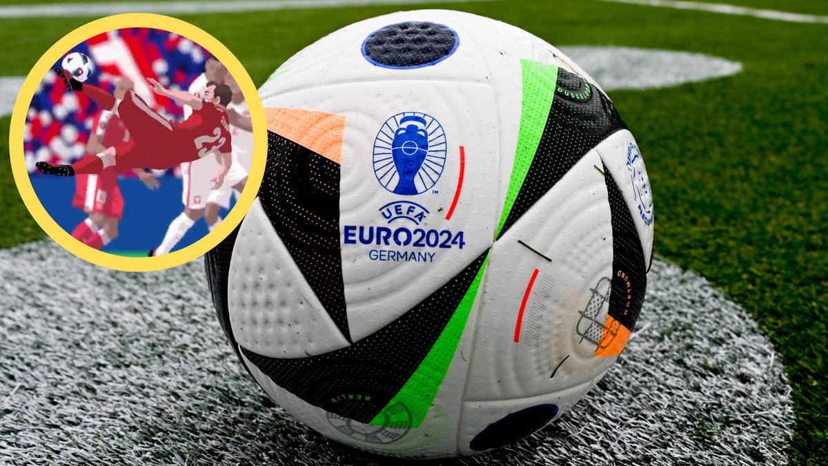 Oficjalna piłka meczowa Euro 2024 (w ramce gol dla Szwajcarii w meczu z Polską)