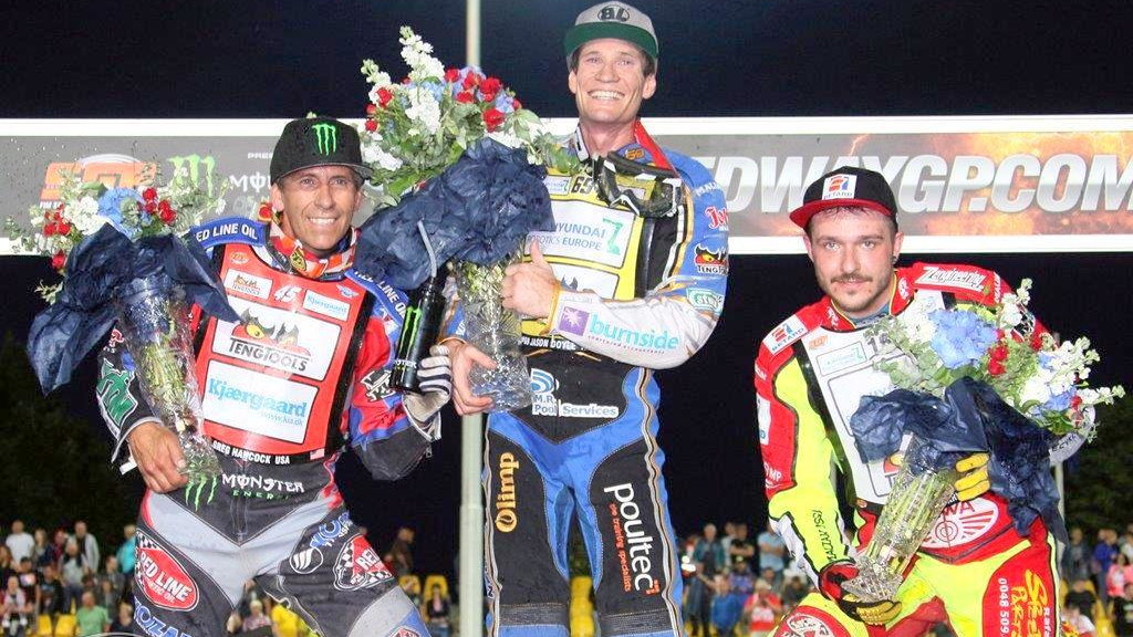 Grand Prix w Pradze w 2017 roku. Od lewej: Greg Hancock, Jason Doyle i Vaclav Milik