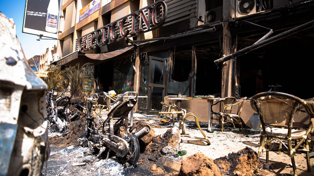 Yayi Boni, President of Benin, visits crime scene of terrorist attacks in Ouagadougou