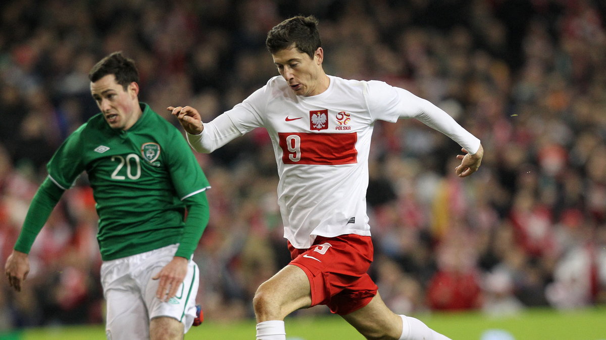Robert Lewandowski w meczu Irlandia - Polska (2013 r.)