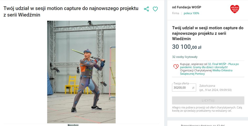 Licytacja roli w Wiedźminie 4 na rzecz WOŚP