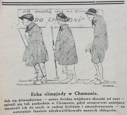 Jak widać na karykaturze w „PS” z 14 lutego 1924 r., nasi dziennikarze ostro rozprawili się z polskimi „biathlonistami”.