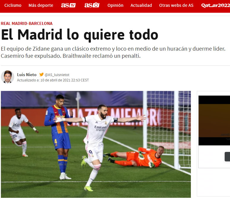 "AS" po meczu Real Madryt - FC Barcelona