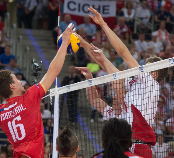 SIATKÓWKA FIVB MISTRZOSTWA ŚWIATA 2014 POLSKA FRANCJA  ( Paweł Zagumny Karol Kłos Nicolas Marechal )