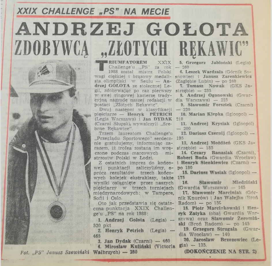 Andrzej Gołota najlepszym polskim bokserem 1988 roku – Challenge „Przeglądu Sportowego”