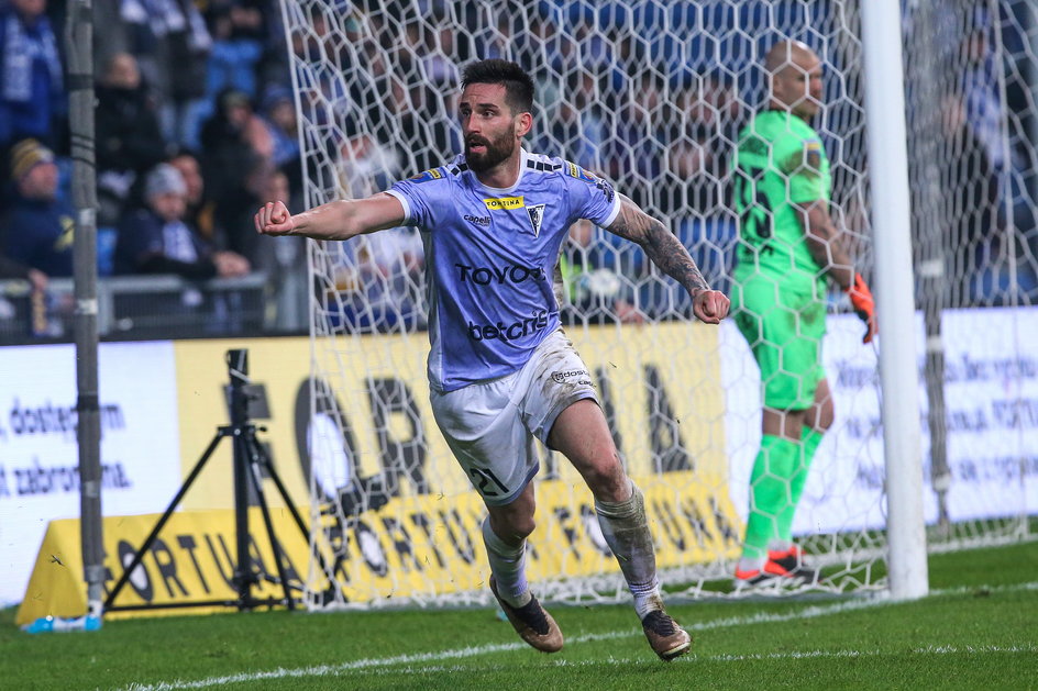 Joao Gamboa po trafieniu w ćwierćfinale Fortuna Pucharu Polski przeciwko Lechowi