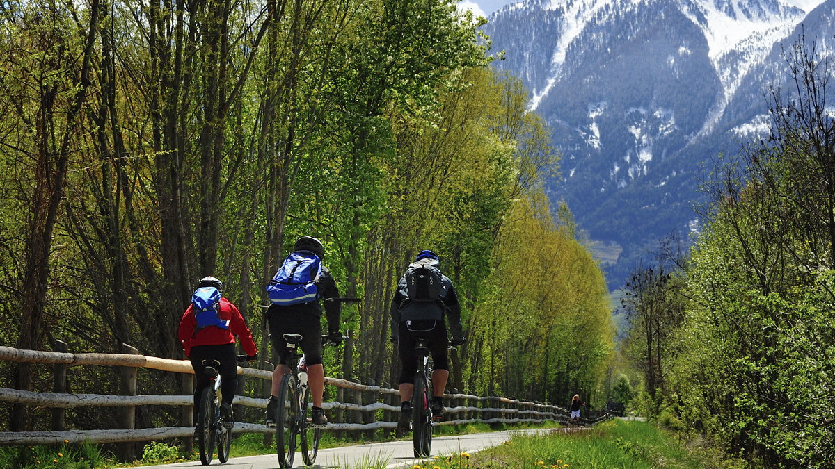 Przejażdżka rowerzystów po alpejskiej trasie