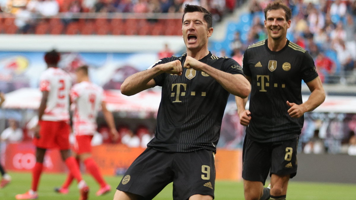 Robert Lewandowski podczas meczu z RB Lipsk