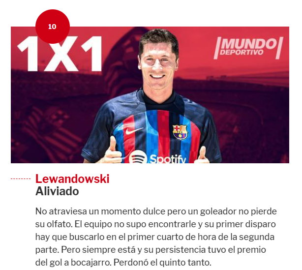 Robert Lewandowski, ocena "Mundo Deportivo"