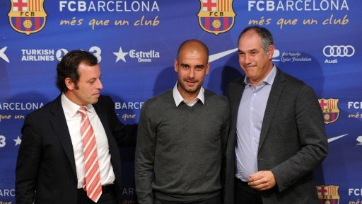 Josep Guardiola i Sandro Rosell (L)