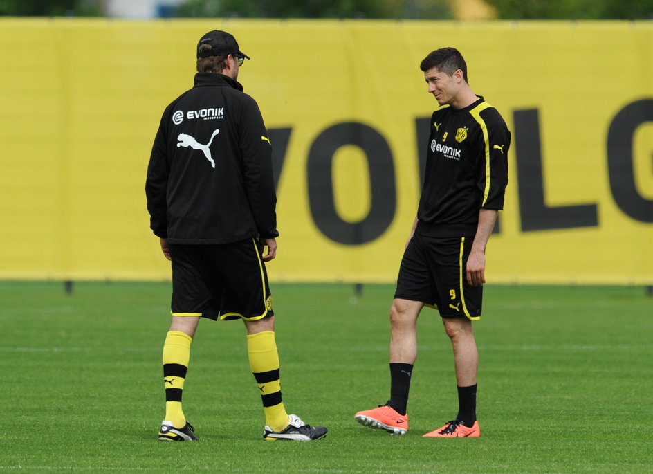 Juergen Klopp i Robert Lewandowski na treningu