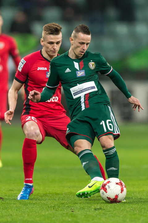 PIŁKA NOŻNA EKSTRAKLASA ŚLĄSK WROCŁAW - PIAST GLIWICE (Bartosz Szeliga i Robert Pich)