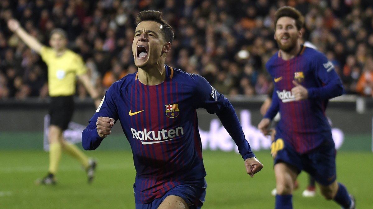 Coutinho świętuje pierwszego gola dla Barcelony