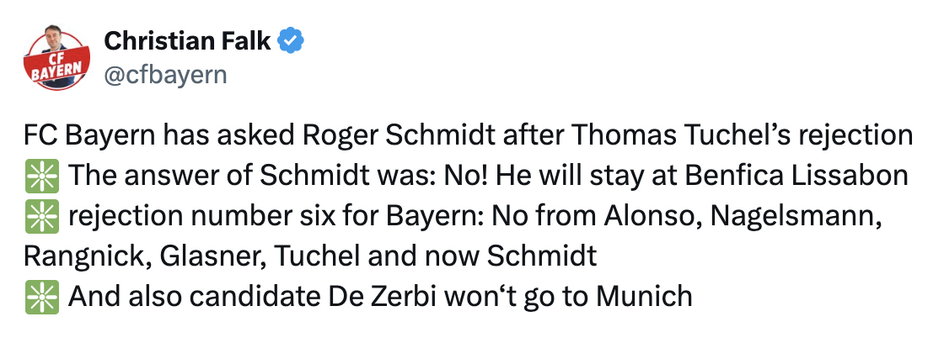 Informacje Christiana Falka na temat trenera Bayernu