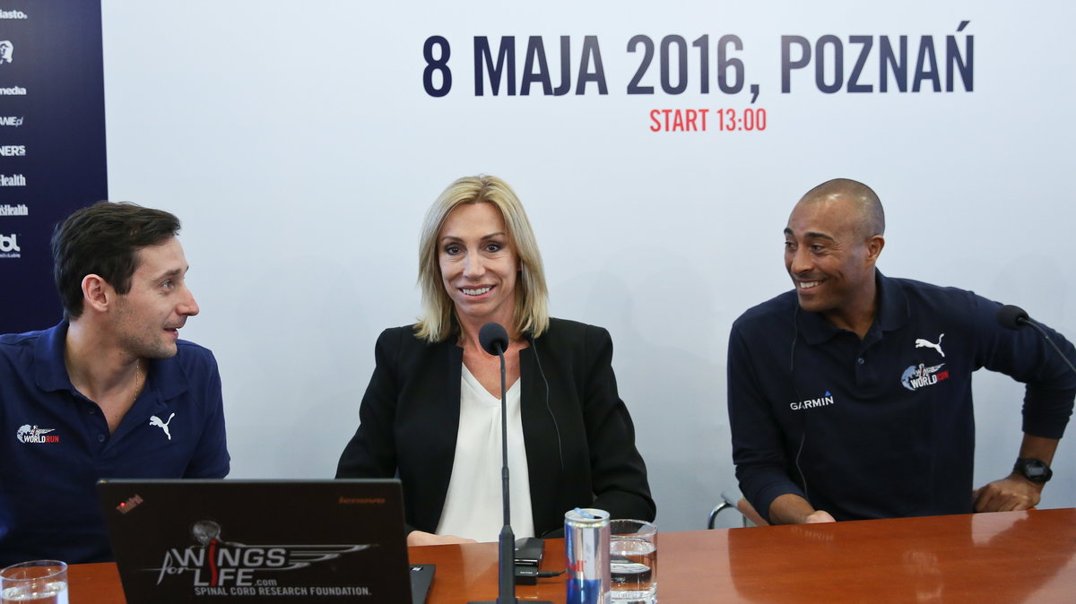 Wings for Life - Michał Kościuszko (z lewej), Anita Gerhardter i Colin Jackson