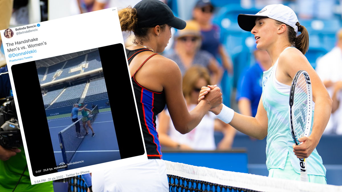 Belinda Bencić pokazała, jak dziękują sobie za grę tenisiści i tenisistki. Na zdjęciu Iga Świątek i Madison Keys podczas turnieju w Cincinnati (twitter.com/BelindaBencic)