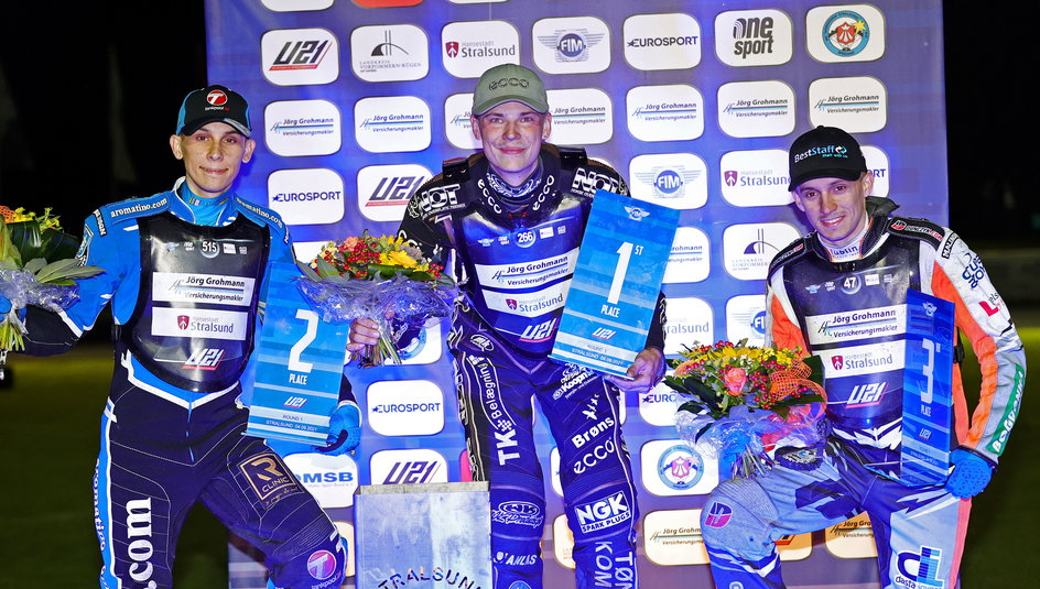 Podium w Stralsundzie. Od lewej: J. Miśkowiak, M. Hansen i W. Lampart